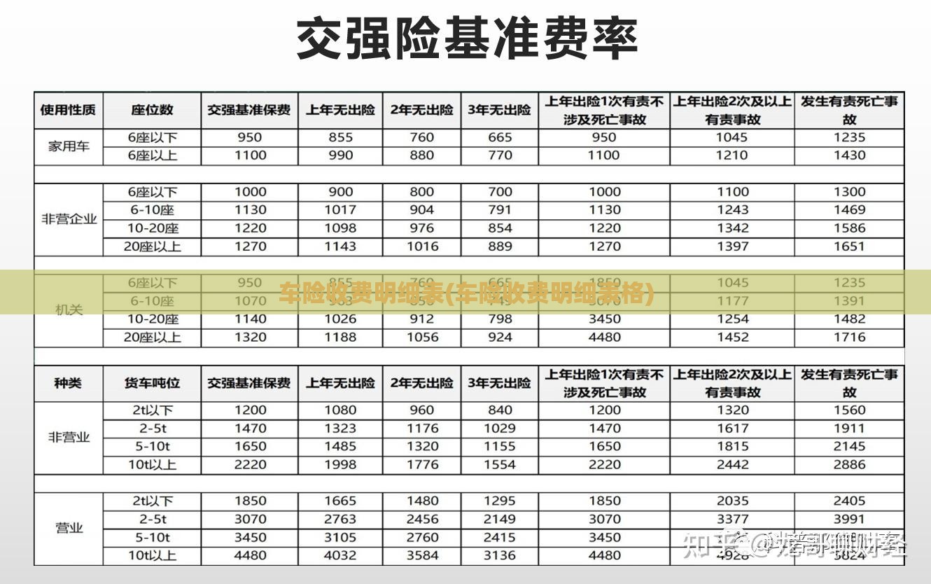 车险收费明细表(车险收费明细表格)